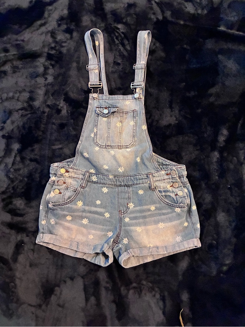 lei Light Blue Denim Daisy Print Short Overalls